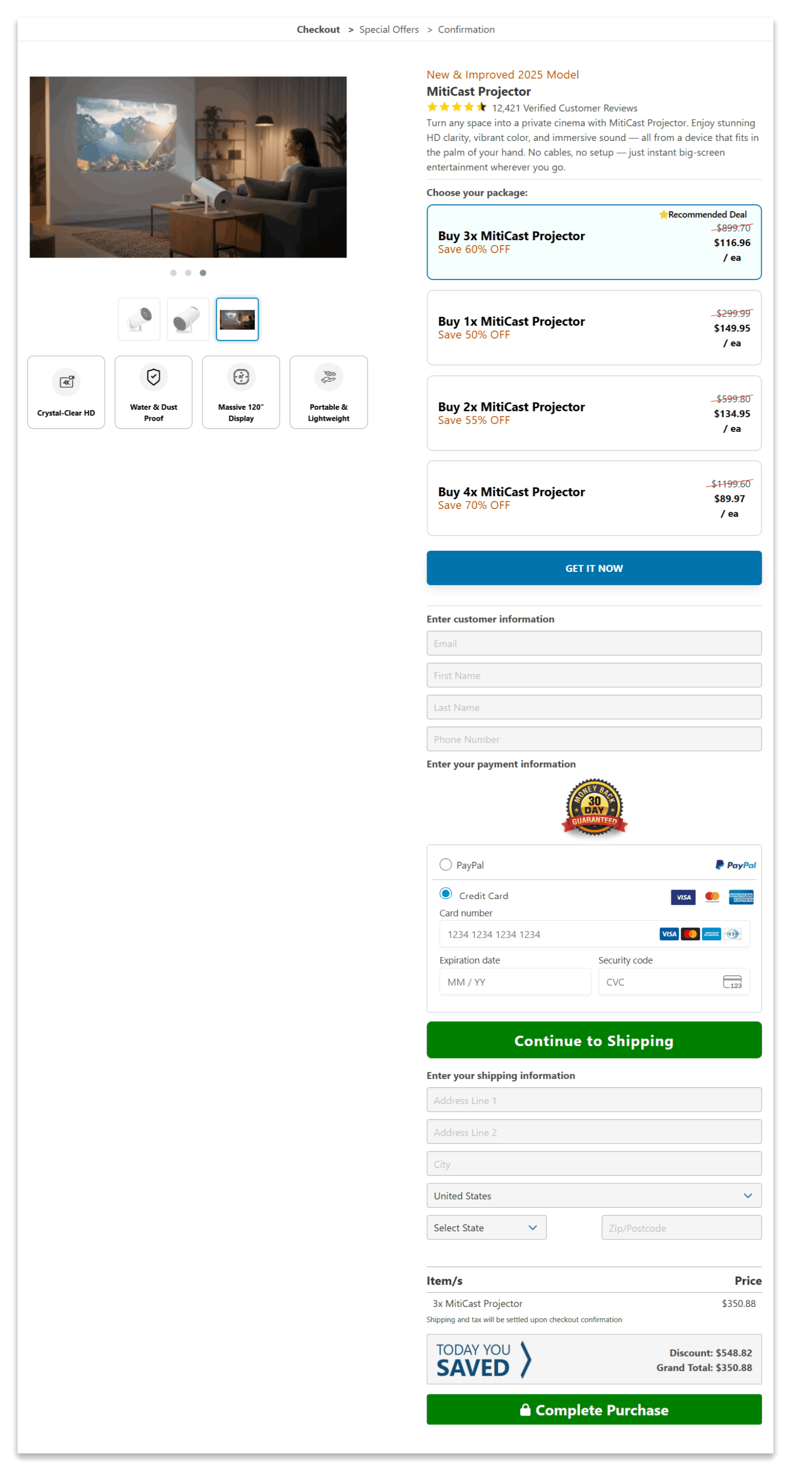 MitiCast Projector secure checkout page
